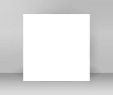 Tasarım elemanları sunum şablonu. Gerçekçi gölgeli boş kare format sayfası. Reklam elemanı ve tanıtım mesajı beyaz arka planda izole edildi. Vektör illüstrasyonu EPS 10