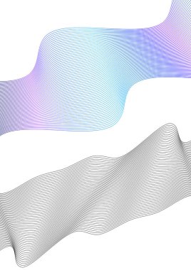 Renkli çizgilerin dalgası. Beyaz arka planda soyut dalgalı çizgiler izole edilmiş. Yaratıcı çizgi sanatı. Vektör illüstrasyon EPS 10. Karıştırma Aracı kullanılarak dizayn ögeleri oluşturuldu. Eğik düz bant