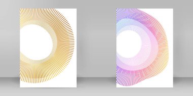 Geniş çizgili ve modern renk eğimli yaratıcı soyut el ilanı veya broşür kapağı. Rapor, teknik markalaşma veya tanıtım etkinliği sunumu için çok amaçlı A4 düzeni