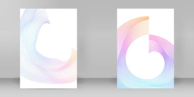 Modern renkli dairesel çizgileri olan Vektör A4 iş şablonu. Şirket raporları, teknik sunumlar, reklamlar veya soyut tanıtım broşürleri için kullanın. Tamamen düzenlenebilir