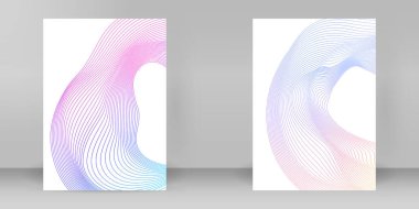 Modern renkli dairesel çizgileri olan Vektör A4 iş şablonu. Şirket raporları, teknik sunumlar, reklamlar veya soyut tanıtım broşürleri için kullanın. Tamamen düzenlenebilir