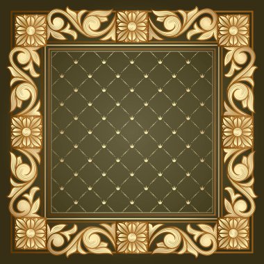 altın çiçek süsleme, vektör çizim ile koyu yeşil dekoratif desen