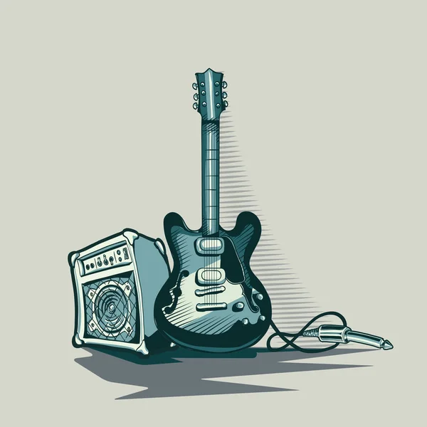 Gitarre Mit Lautsprechern Auf Grauem Hintergrund Vektorillustration — Stockvektor