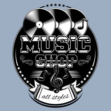 müzik dükkanı amblemi VYNIL, vektör çizim ile