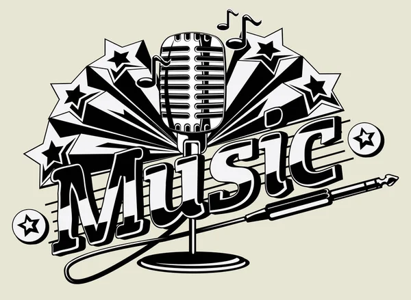 Music Vintage Emblem Microphone Vector Illustration — Stock Vector