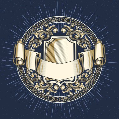 mavi antik çerçeve altın dekor şerit, vektör çizim ile 