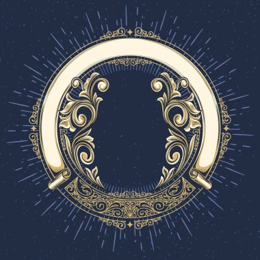 mavi antik çerçeve altın çiçek dekor, vektör çizim ile 