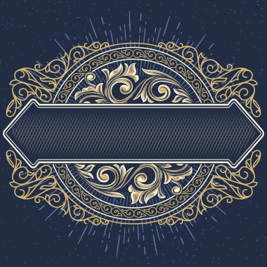 mavi antik çerçeve altın çiçek dekor, vektör çizim ile 