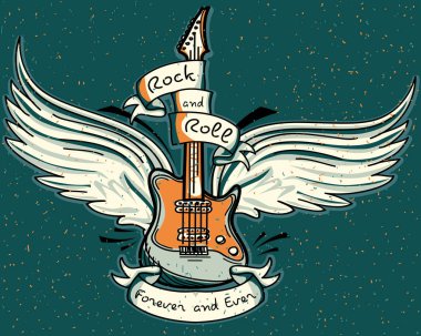  rock-n-roll amblemi elektro gitar, vektör çizim ile