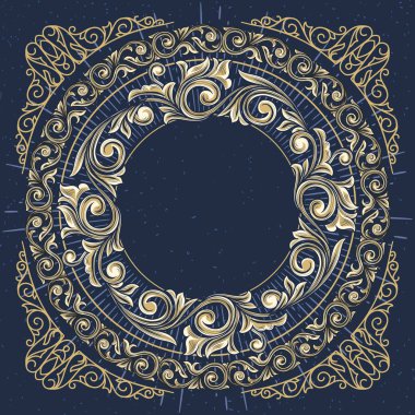 mavi antik çerçeve altın çiçek dekor, vektör çizim ile 