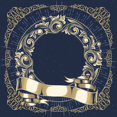 mavi antik çerçeve altın çiçek dekor, vektör çizim ile
