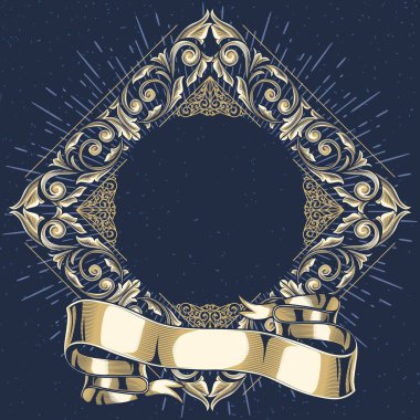 mavi antik çerçeve altın çiçek dekor, vektör çizim ile