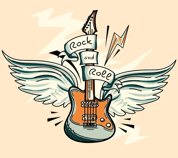 Emblema Rock Roll Com Guitarra Elétrica Ilustração Vetorial —  Vetores de Stock