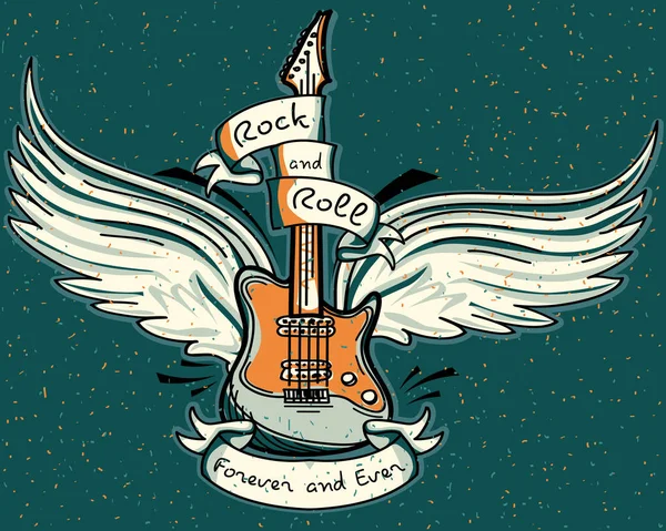 Emblema Rock Roll Com Guitarra Elétrica Ilustração Vetorial — Vetor de Stock