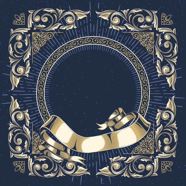 altın çiçek dekor, vektör çizim ile mavi Victoria çerçeve