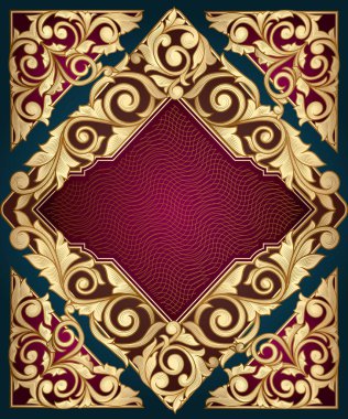 Altın çiçek dekor, vektör çizim ile süslü Victoria çerçeve