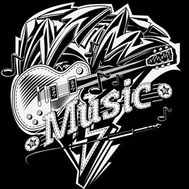 Vintage müzik tasarım gitar ve grafiti, vektör çizim ile