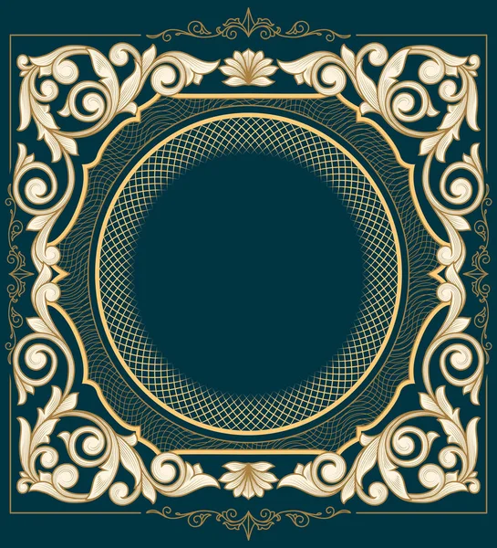 Altın kıvırcık tasarımı, vektör çizim ile koyu yeşil dekoratif desen