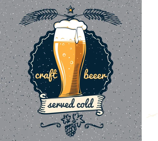 Μπύρα Έμβλημα Γυαλί Εικονογράφηση Διάνυσμα — Διανυσματικό Αρχείο