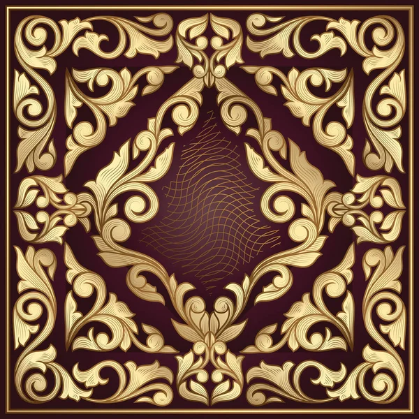 altın çiçek dekor, vektör çizim ile koyu kırmızı Victoria çerçeve