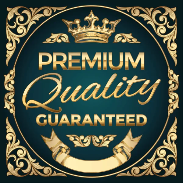 Mörk Blå Kort Med Gyllene Blommiga Inslag Och Premium Kvalitet — Stock vektor