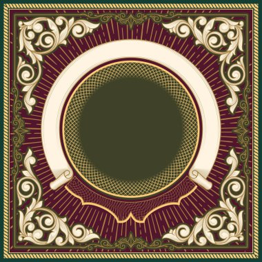 Marsala vintage süslü çerçevelemek ile altın çiçek başlangıç, vektör çizim