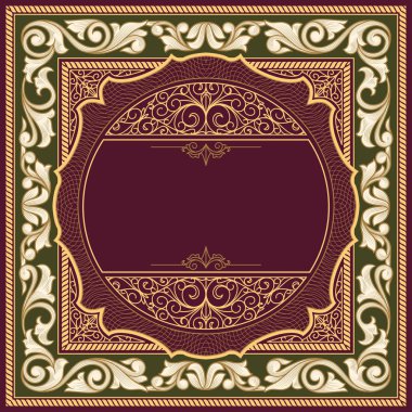 Marsala vintage süslü çerçevelemek ile altın çiçek başlangıç, vektör çizim