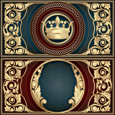 altın çiçek süsleme, vektör çizim ile renkli dekoratif çerçeve kümesi