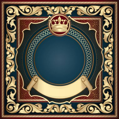 Altın süslü art deco vintage kartı, vektör çizim