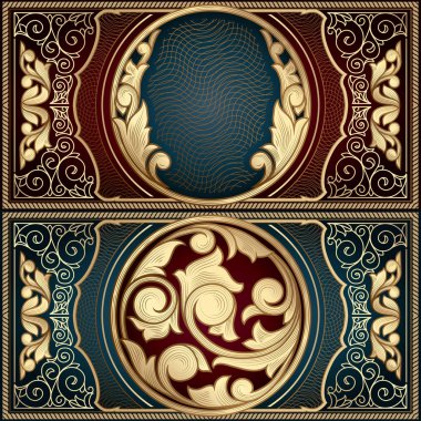 altın çiçek süsleme, vektör çizim ile renkli dekoratif çerçeve kümesi