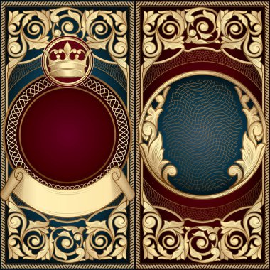 altın çiçek süsleme, vektör çizim ile renkli dekoratif çerçeve kümesi