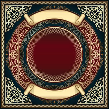 Altın süslü art deco vintage kartı, vektör çizim