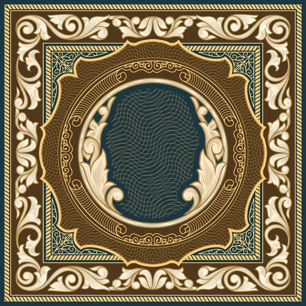 altın çiçek dekor, vektör çizim ile mavi Victoria çerçeve