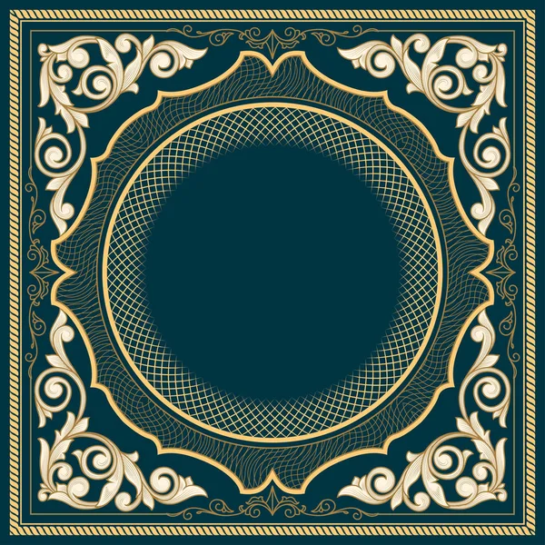 altın çiçek dekor, vektör çizim ile koyu yeşil antika çerçeve