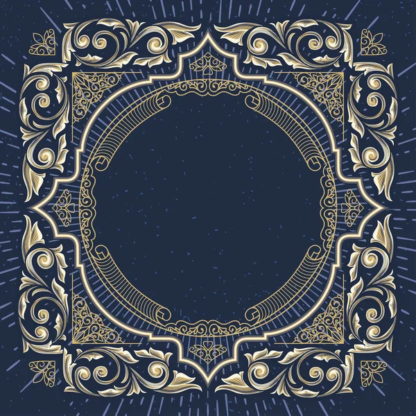 mavi antik çerçeve altın çiçek dekor, vektör çizim ile