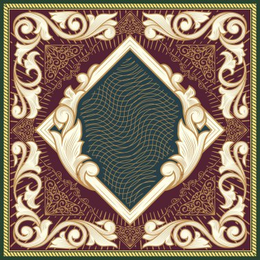 Marsala vintage süslü çerçevelemek ile altın çiçek başlangıç, vektör çizim