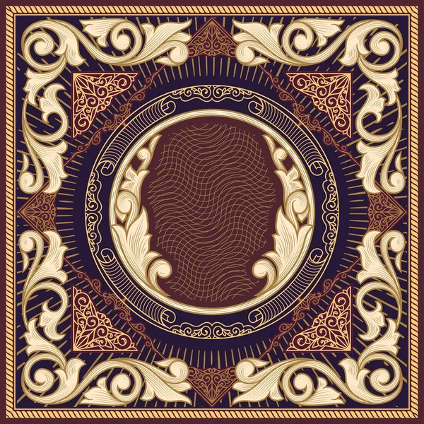 Marsala Marco Ornamentado Vintage Con Elementos Florales Dorados Ilustración Vectorial — Vector de stock