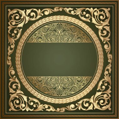 Altın çiçek dekor, vektör çizim ile yeşil Victoria çerçeve