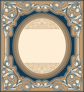 mavi antik çerçeve altın çiçek dekor, vektör çizim ile