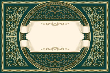 altın çiçek öğeleri, vektör çizim ile yeşil amblemi