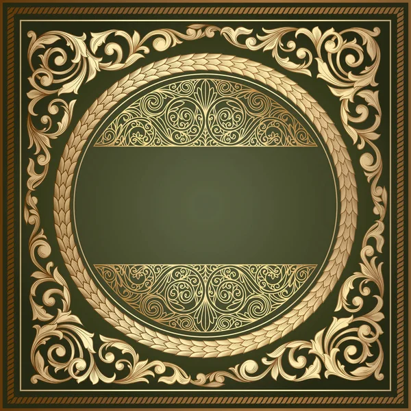 Altın çiçek dekor, vektör çizim ile yeşil Victoria çerçeve