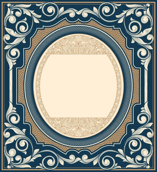 Blå Antik Ram Med Gyllene Blommig Inredning Vektorillustration — Stock vektor