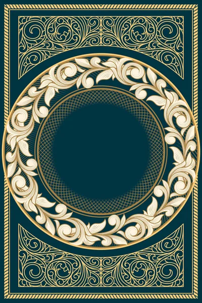 Dark Green Antique Frame Golden Floral Decor Vector Illustration — Stock Vector