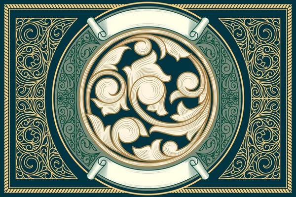 Emblema Verde Con Elementos Florales Dorados Ilustración Vectorial — Vector de stock