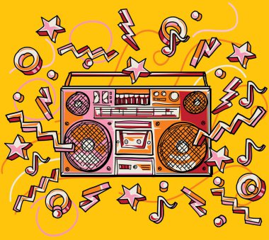 Boombox renk simgesi sarı arka plan, vektör çizim üzerinde