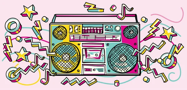 Boombox renk simgesi pembe arka plan, vektör çizim üzerinde