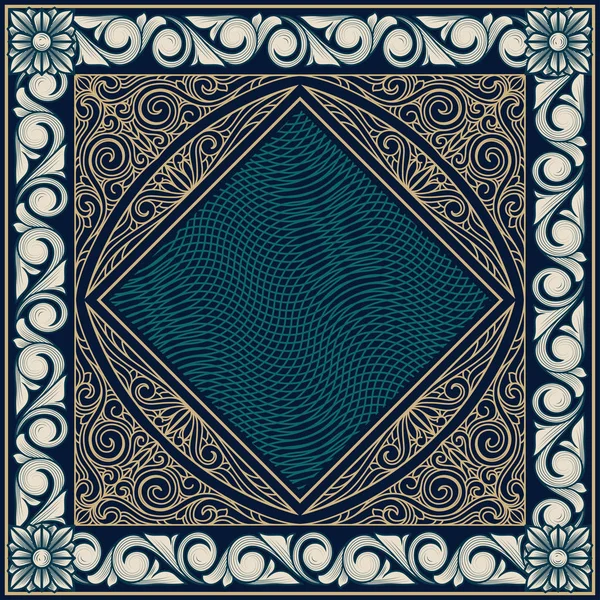 Marco Vintage Con Decoración Floral Sobre Fondo Azul Oscuro Ilustración — Vector de stock