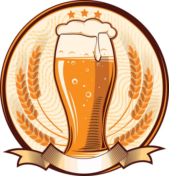 Emblème Bière Avec Verre Blé Illustration Vectorielle — Image vectorielle