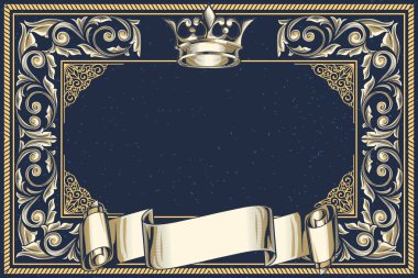 taç ve çiçek dekorasyon, vektör çizim ile süslü kartı