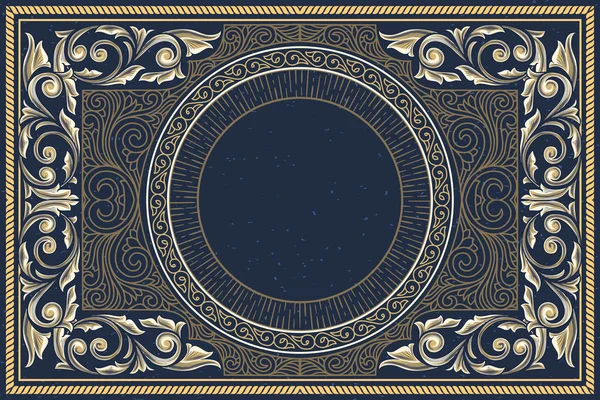 koyu mavi antika çerçeve altın çiçek dekor, vektör çizim ile